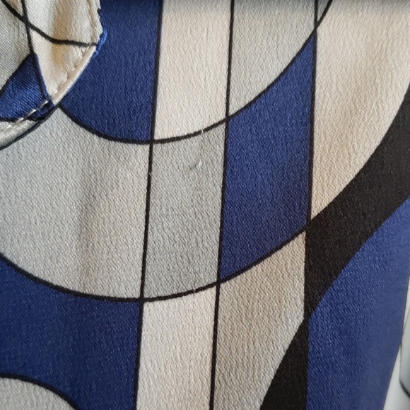 Navy and White Silky Button Down Shirt Top - Picture 3 of 8